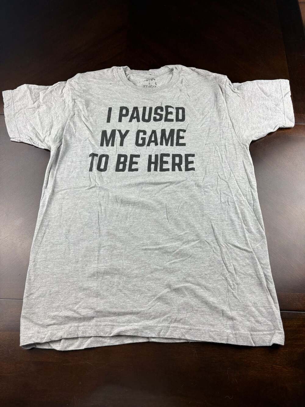 Ann Arbor T-Shirt Co Men’s Large Gray “I Paused My Game To Be Here Gamer Graphic